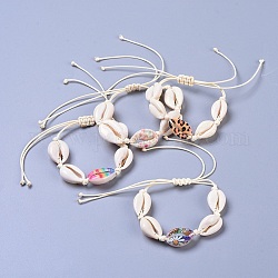 Bracelets de perle tressés en coquille de cauris réglables, avec cordon en polyester ciré coréen écologique, couleur mixte, 13-3/8 pouce (34 cm)