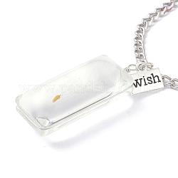 Collier de souhait de graines de pissenlit pour cadeau de femme adolescente, collier pendentif en verre rectangle transparent, avec une chaîne en fer, clair, 24.41 pouce (62 cm)