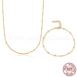 925 Sterling Silver Jewelry Set, Satellite Chain Necklaces & Bracelet, Real 18K Gold Plated, 15.75 inch(40cm), 6.69 inch(17cm)