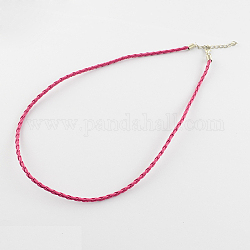 Trendy Braided Imitation Leather Necklace Making, with Iron End Chains and Lobster Claw Clasps, Platinum Metal Color, Camellia, 16.9 inchx3mm