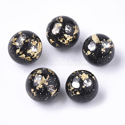 Perline di resina, con strass e glitter in polvere e lamina d'oro, mezzo forato, tondo, nero, 20mm, mezzo buco: 1.2 mm