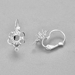 304 Stainless Steel Leverback Earring Findings, with Loop, Flower, Silver, Tray: 4mm, 22x10.5x14.5mm, Hole: 1.5mm, Pin: 0.7mm