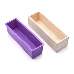長方形の松の木石鹸型セット  シリコンモールドと木箱付き  DIY手作りパン石鹸型作りツール  青紫色  28x8.8x8.6cm  内径：7x25.9のCM  2個/セット