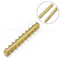 9-Strands 18-Holes Tube Brass Magnetic Slide Lock Clasps, Nickel Free, Golden, 45x10x7mm, Hole: 2mm