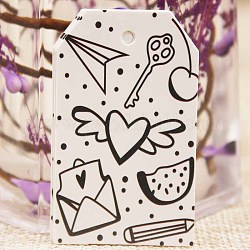 Etichette regalo in carta, tag hange, per arti e mestieri, San Valentino, rettangolo con disegno cuore, bianco, 50x30x0.4mm, Foro: 3 mm