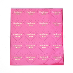 Versiegelungsaufkleber zum Valentinstag, Etikett Paster Bild Aufkleber, für Geschenk-Verpackung, Herz mit Wort handgemacht mit Liebe, tief rosa, 28x32 mm