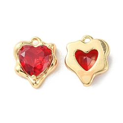 Ottone micro spianare fascino zirconi, fascino cuore, vero placcato oro 18k, rosso, 13x11x4.5mm, Foro: 1.2 mm