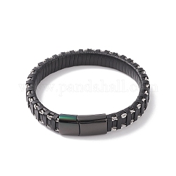 Pulseras de cordón trenzado de cuero, 304 cierre magnético de acero inoxidable, Rectángulo, gunmetal, negro, 8-5/8 pulgada (22 cm), 12x6mm