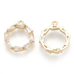 Charms zirconi, vero placcato oro 18k, con accessori di ottone, anello, chiaro, 12x10x3mm, Foro: 1 mm