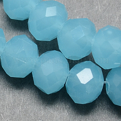 Glass Beads Strands, Imitation Jade Style, Faceted, Rondelle, Turquoise, 12x8mm, Hole: 1mm, about 72pcs/strand, 23 inch
