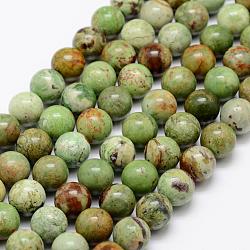 Естественный зеленый опал бисер нитей, круглые, 10 мм, отверстие : 1 мм, около 38 шт / нитка, 14.5 дюйм