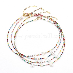 Natural Shell Mixed Letter Pendant Necklaces, Initial Necklaces, with Faceted Rondelle Glass Beads and 304 Stainless Steel Beads, Golden, Mixed Color, 17.91 inch(45.5cm)
