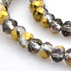 Half Plated Faceted Rondelle Electroplate Glass Beads Strands, Golden Plated, 4x3mm, Hole: 1mm, about 120pcs/strand, 16 inch