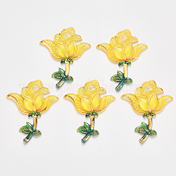 Valentine's Day Theme, Transparent Acrylic Links connectors, with Plated Bottom, Rose, Yellow, 51x41x5.5mm, Hole: 0.9mm