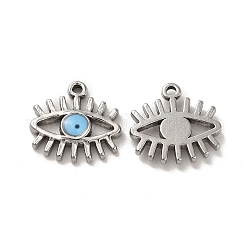 304 Stainless Steel Enamel Charms, Evil Eye Charm, Stainless Steel Color, 12.5x13x2mm, Hole: 1mm