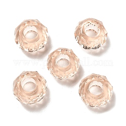 Transparenten Harz European Beads, Großloch perlen, facettiert, Rondell, peachpuff, 13.5x8 mm, Bohrung: 5.5 mm