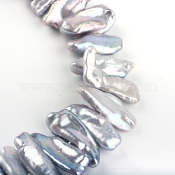 Natural Baroque Pearl Keshi Pearl Beads Strands, Dyed, Cultured Freshwater Pearl, Light Grey, 14~23x7~13x4~8mm, Hole: 0.8mm, about 48~50pcs/strand, 15.3 inch