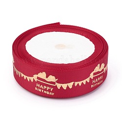 Rubans polyester gros grain, avec estampage or, ruban joyeux anniversaire, pour la fête d'emballage des cadeaux, rouge, 1 pouce (25 mm), 10yards / roll (9.14m / roll)