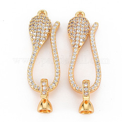 Brass Micro Pave Clear Cubic Zirconia Fold Over Clasps, Nickel Free, Snake, Real 18K Gold Plated, 33x12x7mm, hole: 1.5mm, Clasp: 12x5.5x6.5mm, Inner Diameter: 3.5mm