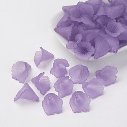 Trasparenti protezioni del branello acrilico, perline di fiori di tromba, smerigliato, fiore, viola medio, 19~20x18~19x17mm, Foro: 1.5 mm