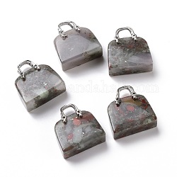 Латунные подвески из натурального африканского кровавого камня, платина, пакет, 27.5x25x10 мм, отверстие : 6 мм