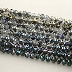Perlas de vidrio rondelle facetado electrochapado, color mezclado, 8x5.5mm, agujero: 1.5 mm, aproximamente 72 pcs / cadena