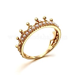 Corona 925 anillo de dedo de plata esterlina para niña mujer, anillo de perlas redondas, whitesmoke, dorado, nosotros tamaño 12 (21.4 mm)