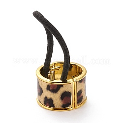 Alloy Ponytail Cuff Rubber Elastic Hair Ties, Leopard Printed Pattern, Girls Hair Accessories, Golden, Wheat, 33.5x22mm, Inner Diameter: 29mm, Rope: 3.5mm