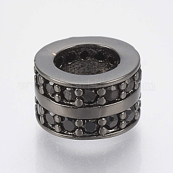 Perline zirconi micro pave  in ottone, perline con foro grande, colonna, nero, canna di fucile, 8.5x5.5mm, Foro: 5 mm
