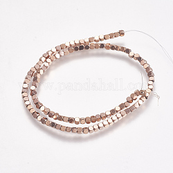 Chapelets de perles en hématite synthétique sans magnétiques, facette, carrée, rose plaqué or, 2x2.5x2.5mm, Trou: 0.5mm, Environ 170~180 pcs/chapelet, 16 pouce