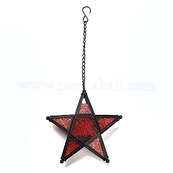 Pentagonal Star Embossed Glass Candle Holder, Candle Storage Container Pub Decoration, FireBrick, 45.6cm