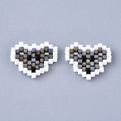 Ciondoli di perline fatte a mano, con filo elastico, modello telaio, cuore, colorato, 12~12.5x14.5x1.5~2mm