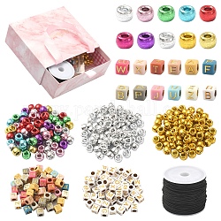 DIY Friendship Bracelet Making Kit, Including Plastic Barrel & Acrylic Letter Beads, Elastic Cords, Mixed Color, Beads: 6~9x6~6.5x6~6.5mm, Hole: 3.5~3.7mm, 80g
