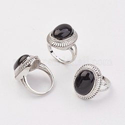 Los anillos de dedo de ágata negro, con la constatación anillo de bronce, Platino, oval, tamaño de 8, 18mm