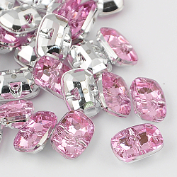 Taiwan bottoni acrilico rhinestone, sfaccettato, 1-foro, rettangolo, perla rosa, 16x11.5x7mm, Foro: 1 mm