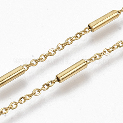 304 Edelstahl-Kabelketten, mit Stahlsäulenperlen, gelötet, Flachoval, golden, 2x1.6x0.3 mm, ca. 39.37 Zoll (1m)/Strang
