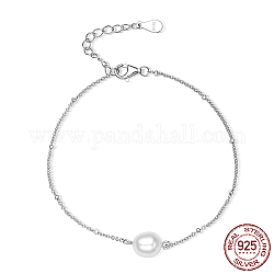925 pulseras de eslabones de perlas de concha de plata de ley., con cadenas de satélite, Platino, 6-3/4 pulgada (17 cm)