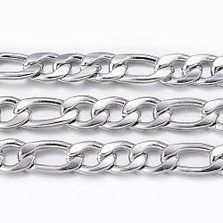 304 Stainless Steel Figaro Chains, Unwelded, with Spool, Stainless Steel Color, 5.5~7x4x1mm, about 65.61 Feet(20m)/roll