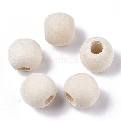 Unvollendete europäische Perlen aus Naturholz, Lagerloch Perlen, Runde, Blumenweiß, 14x12.5 mm, Bohrung: 6 mm