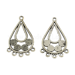 Tibetan Style Alloy Teardrop Chandelier Components Links, Cadmium Free & Lead Free, Antique Silver, 32x19x1mm, Hole: 1~2mm, about 367pcs/500g