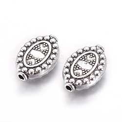 Perles ovales en alliage de style tibétain, sans cadmium et sans plomb, argent antique, 19.5x13x4mm, Trou: 1mm