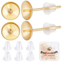 Beebeecraft 1 caja 200 piezas de aretes de copa de perlas chapado en oro de 24k accesorios de aretes para cuentas medio perforadas con 200 piezas de tuercas de plástico pin de 0.8mm para hacer aretes diy