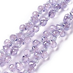 Chapelets de perles en verre transparente  , top foré, facette, larme, support violet, 7x5mm, Trou: 0.9mm, Environ 99 pcs/chapelet, 21.26~21.65'' (54~55 cm)