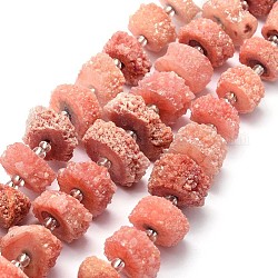 Chapelets de perles en cristal de quartz druzy naturel, quartz solaire, teinte, pépites, corail, 12~26x6~17mm, Trou: 1~2mm, Environ 14~16 pcs/chapelet, 7.9~8.3 pouce (20~21 cm)