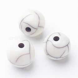White Resin Round Beads, with Crackle Pattern, Size: about 9mm in diameter, hole: 2mm