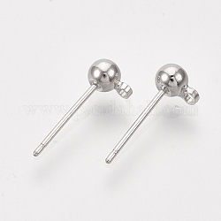Accessoires de puces d'oreilles en laiton de balle, avec boucle et épingles en acier, Platine plaqué réel, 16x4mm, Trou: 1mm, pin: 0.8 mm