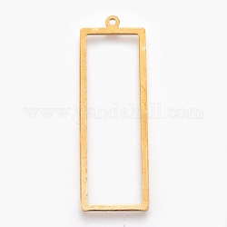 Brass Open Back Bezel Pendants, For DIY UV Resin, Epoxy Resin, Pressed Flower Jewelry, Rectangle, Raw(Unplated), 45.5x14.5x0.8mm, Hole: 1mm