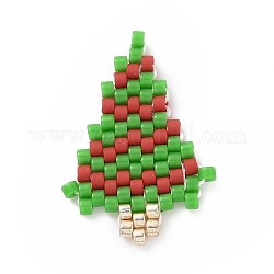 手作りミユキ日本の種子織機模様シードビーズ  クリスマステーマのペンダント  クリスマスツリー模様  22x15.5x1.7mm