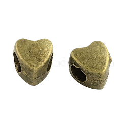 Abalorios europeos de aleación de estilo tibetano, abalorios de corazón con grande agujero, sin plomo, sin cadmio y níquel, Bronce antiguo, 8.5x8x7mm, agujero: 4 mm, aproximamente 453 unidades / 690 g