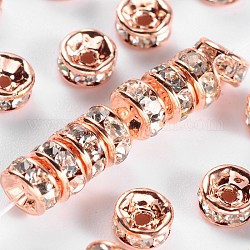 Perles séparateurs en laiton avec strass, grade AAA, bride droite, sans nickel, couleur métal or rose , rondelle, cristal, 4x2mm, Trou: 1mm
